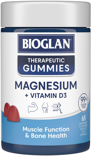 Bioglan Therapeutic Gummies Magnesium + Vitamin D3 65 x 3 Pack = 195 Therapeutic Gummies